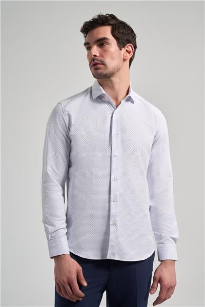 Uzun Kol Desenli Armürlü İtalyan Yaka Cepsiz Pamuklu Classic Slim Fit Gömlek 1004250196