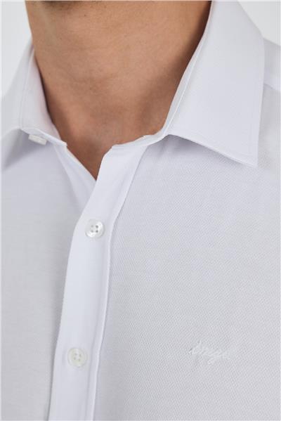 Kol Desenli Armürlü Sert Yaka Cepsiz Pamuklu Classic Slim Fit Gömlek 1004250185