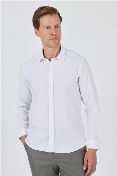 Uzun Kol Desenli Armürlü Sert Yaka Cepsiz Pamuklu Classic Slim Fit Gömlek 1004250191