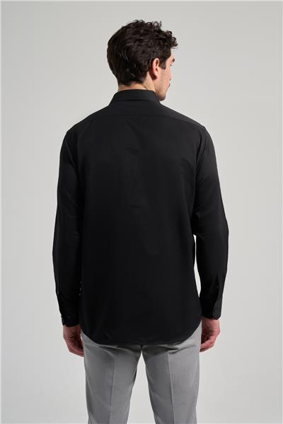 Siyah Kol Desenli Armürlü Sert Yaka cepli Pamuklu Classic Comfort Fit Gömlek 1004250171