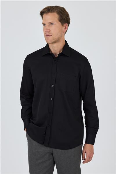 Siyah Kol Desenli Armürlü Sert Yaka cepli Pamuklu Classic Comfort Fit Gömlek 1004250178