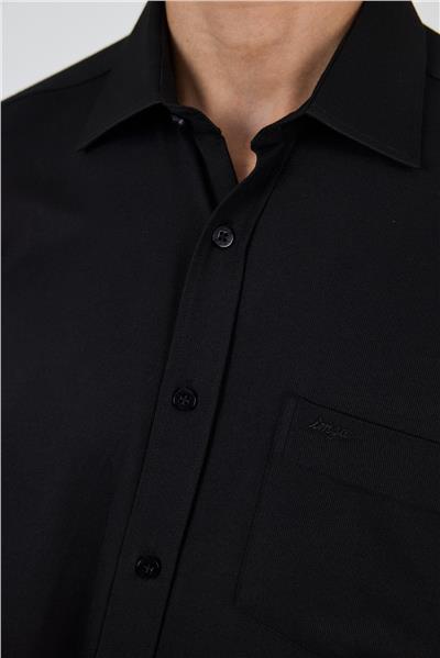 Siyah Kol Desenli Armürlü Sert Yaka cepli Pamuklu Classic Comfort Fit Gömlek 1004250178