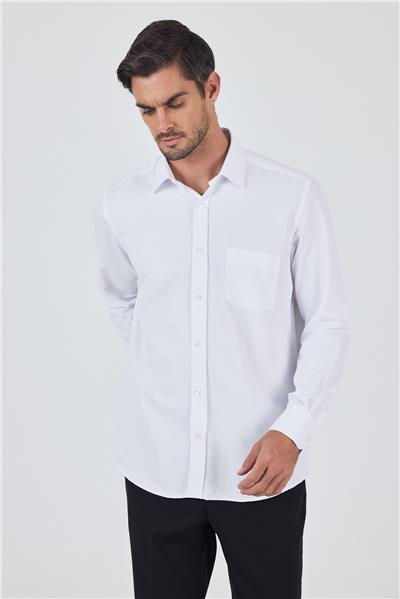 Uzun Kol Desenli Armürlü Sert Yaka cepli Pamuklu Classic Comfort Fit Gömlek 1004250178