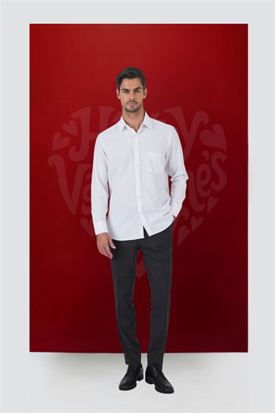 Uzun Kol Desenli Armürlü Sert Yaka cepli Pamuklu Classic Comfort Fit Gömlek 1004250187