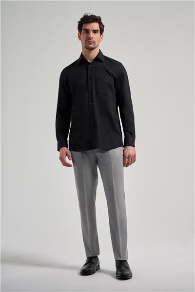 Siyah Kol Desenli Armürlü Sert Yaka cepli Pamuklu Classic Comfort Fit Gömlek 1004250171