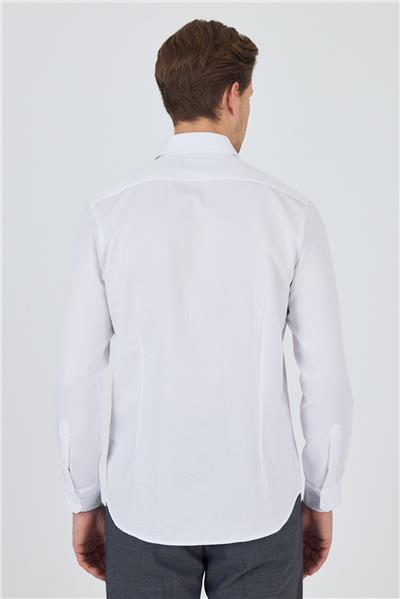 Kol Desenli Armürlü Sert Yaka Cepsiz Pamuklu Classic Slim Fit Gömlek 1004250185