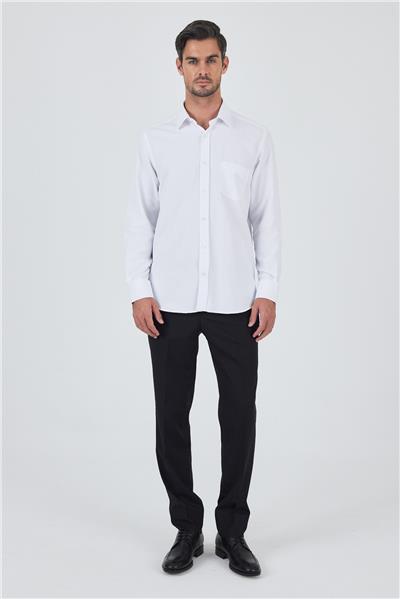 Uzun Kol Desenli Armürlü Sert Yaka cepli Pamuklu Classic Comfort Fit Gömlek 1004250178