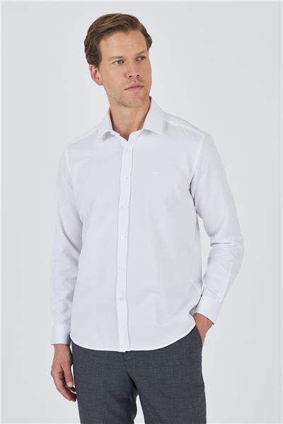 Kol Desenli Armürlü Sert Yaka Cepsiz Pamuklu Classic Slim Fit Gömlek 1004250185