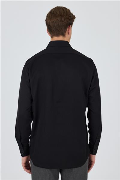 Siyah Kol Desenli Armürlü Sert Yaka cepli Pamuklu Classic Comfort Fit Gömlek 1004250178
