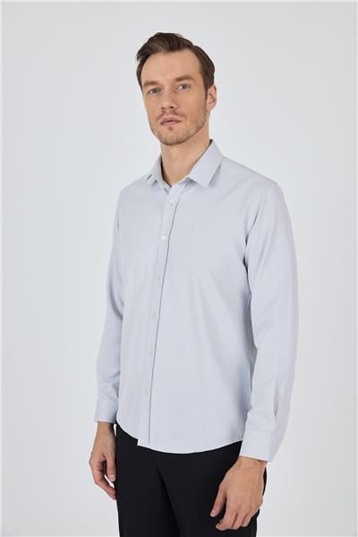 Sert Yaka Cepsiz Uzun Kol Slim Fit Pamuklu Gömlek 1004250184