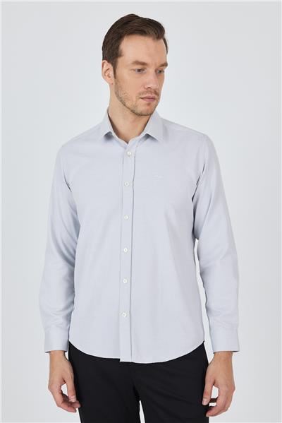 Sert Yaka Cepsiz Uzun Kol Slim Fit Pamuklu Gömlek 1004250184