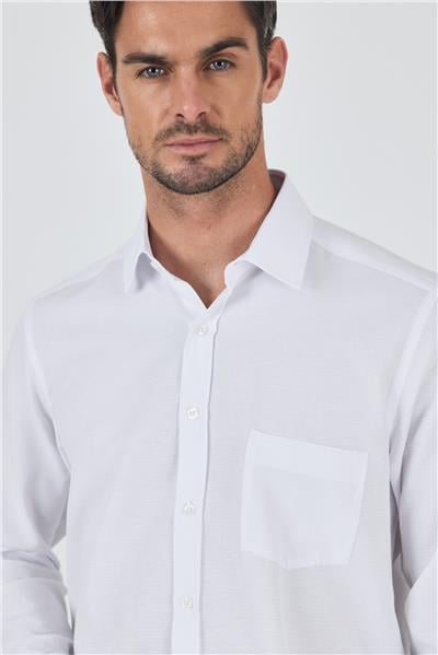 Uzun Kol Desenli Armürlü Sert Yaka cepli Pamuklu Classic Comfort Fit Gömlek 1004250187