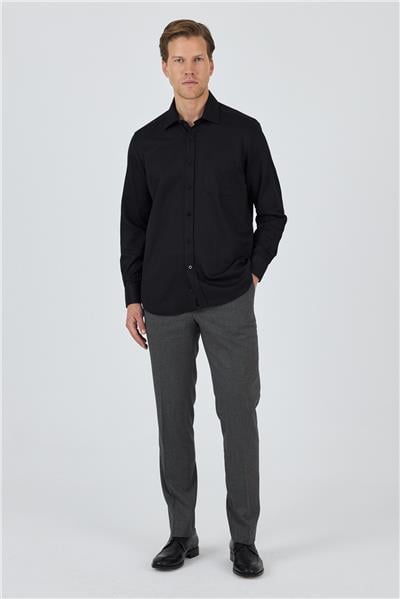 Siyah Kol Desenli Armürlü Sert Yaka cepli Pamuklu Classic Comfort Fit Gömlek 1004250178