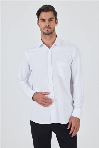 Uzun Kol Desenli Armürlü Sert Yaka cepli Pamuklu Classic Comfort Fit Gömlek 1004250178