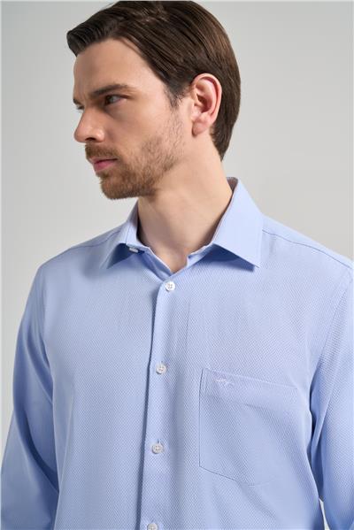 Uzun Kol Desenli Armürlü Sert Yaka cepli Pamuklu Classic Comfort Fit Gömlek 1004250171