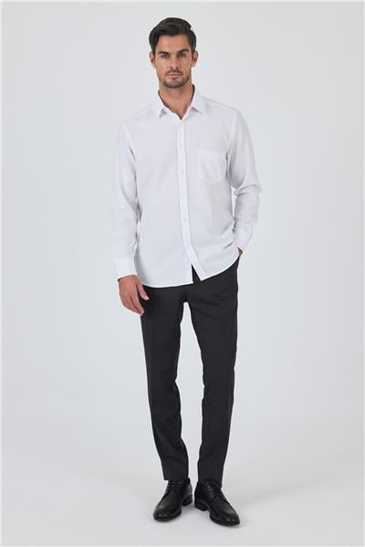 Uzun Kol Desenli Armürlü Sert Yaka cepli Pamuklu Classic Comfort Fit Gömlek 1004250187