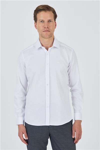 Kol Desenli Armürlü Sert Yaka Cepsiz Pamuklu Classic Slim Fit Gömlek 1004250185