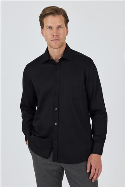 Siyah Kol Desenli Armürlü Sert Yaka cepli Pamuklu Classic Comfort Fit Gömlek 1004250178