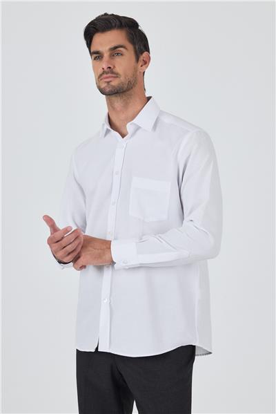 Uzun Kol Desenli Armürlü Sert Yaka cepli Pamuklu Classic Comfort Fit Gömlek 1004250187