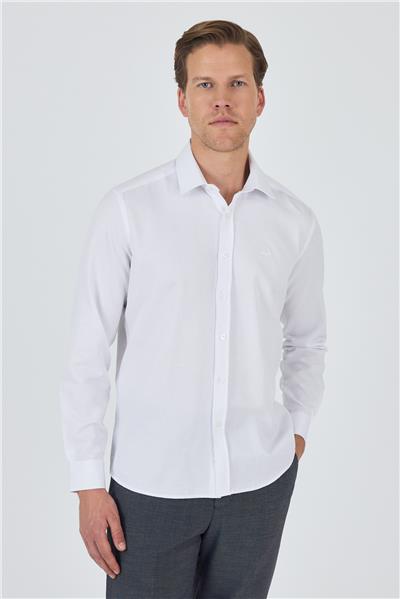 Kol Desenli Armürlü Sert Yaka Cepsiz Pamuklu Classic Slim Fit Gömlek 1004250185