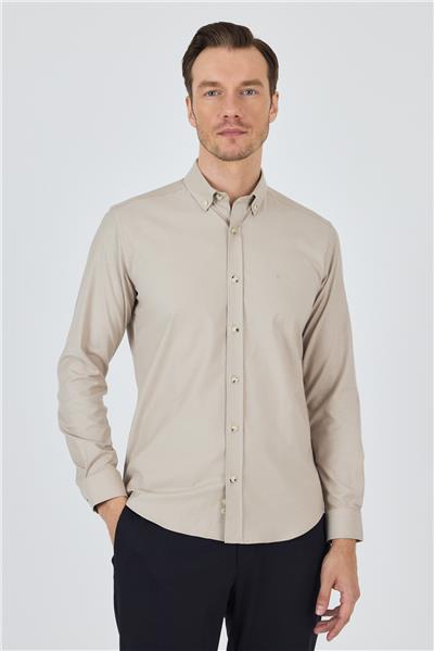 Kol Düz Bez Ayağı Düğmeli Yaka Cepsiz Pamuklu Casual Slim Fit Gömlek 1004250212