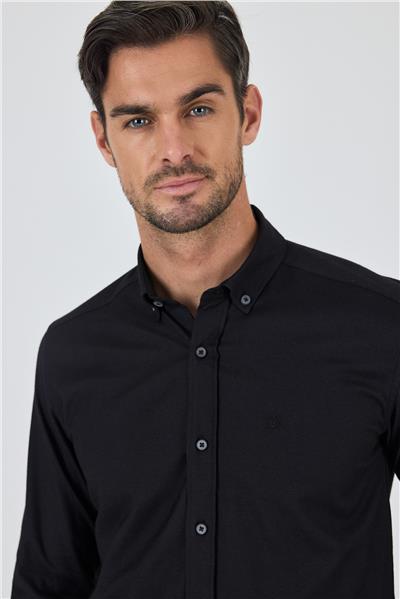 Kol Düz Bez Ayağı Düğmeli Yaka Cepsiz Pamuklu Casual Slim Fit Gömlek 1004250212