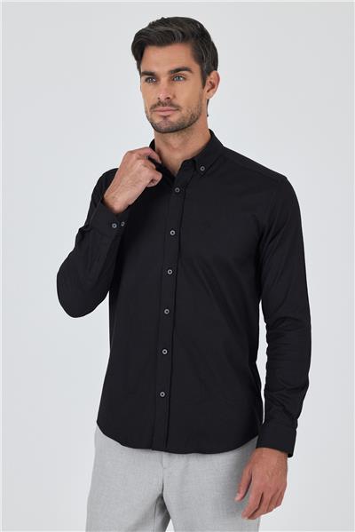 Kol Düz Bez Ayağı Düğmeli Yaka Cepsiz Pamuklu Casual Slim Fit Gömlek 1004250212