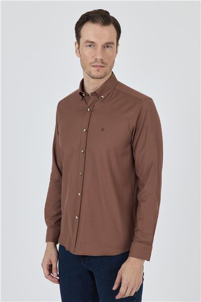 Kol Düz Bez Ayağı Düğmeli Yaka Cepsiz Pamuklu Casual Slim Fit Gömlek 1004250212