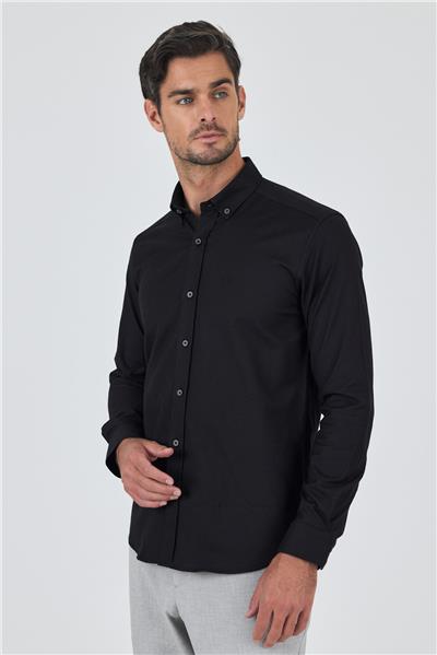 Kol Düz Bez Ayağı Düğmeli Yaka Cepsiz Pamuklu Casual Slim Fit Gömlek 1004250212