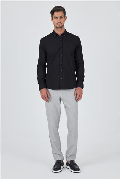 Kol Düz Bez Ayağı Düğmeli Yaka Cepsiz Pamuklu Casual Slim Fit Gömlek 1004250212