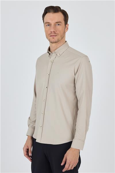 Kol Düz Bez Ayağı Düğmeli Yaka Cepsiz Pamuklu Casual Slim Fit Gömlek 1004250212