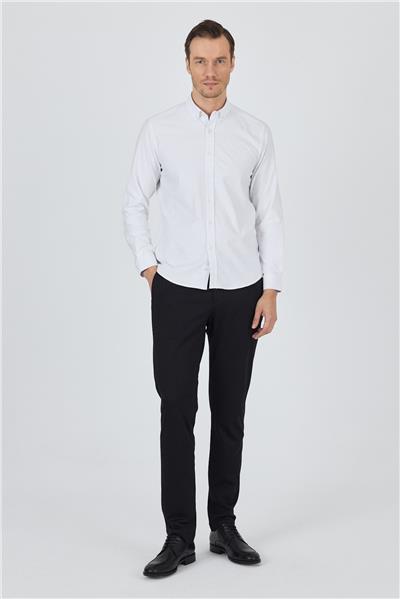 Beyaz Kol Düz Bez Ayağı Düğmeli Yaka Cepsiz Pamuklu Casual Slim Fit Gömlek 1004250212