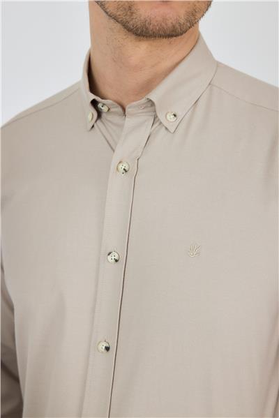 Kol Düz Bez Ayağı Düğmeli Yaka Cepsiz Pamuklu Casual Slim Fit Gömlek 1004250212
