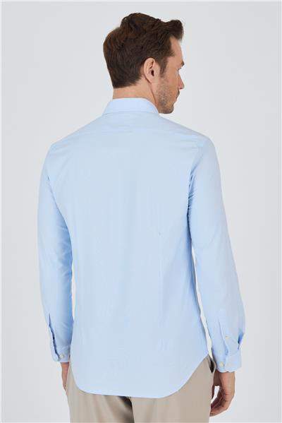 Mavi Kol Düz Bez Ayağı Düğmeli Yaka Cepsiz Pamuklu Casual Slim Fit Gömlek 1004250212