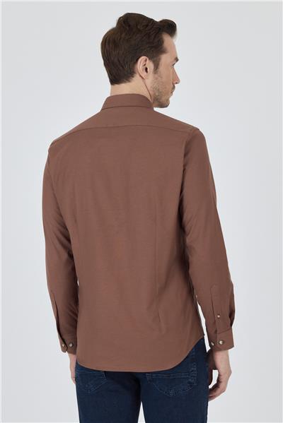 Kol Düz Bez Ayağı Düğmeli Yaka Cepsiz Pamuklu Casual Slim Fit Gömlek 1004250212