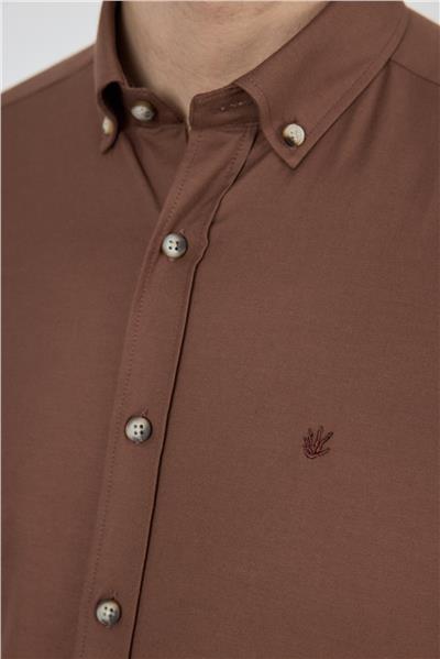 Kol Düz Bez Ayağı Düğmeli Yaka Cepsiz Pamuklu Casual Slim Fit Gömlek 1004250212