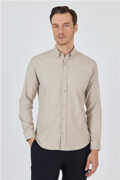 Kol Düz Bez Ayağı Düğmeli Yaka Cepsiz Pamuklu Casual Slim Fit Gömlek 1004250212