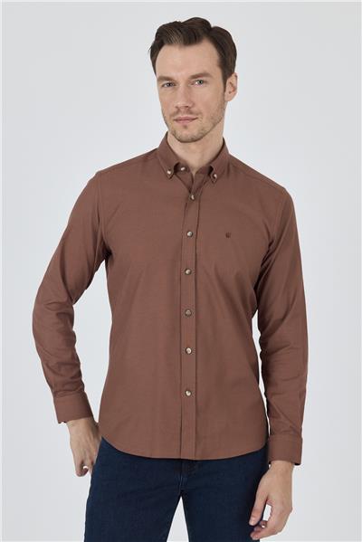 Kol Düz Bez Ayağı Düğmeli Yaka Cepsiz Pamuklu Casual Slim Fit Gömlek 1004250212