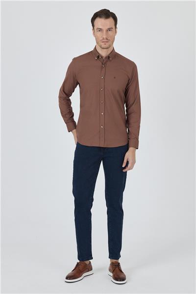 Kol Düz Bez Ayağı Düğmeli Yaka Cepsiz Pamuklu Casual Slim Fit Gömlek 1004250212