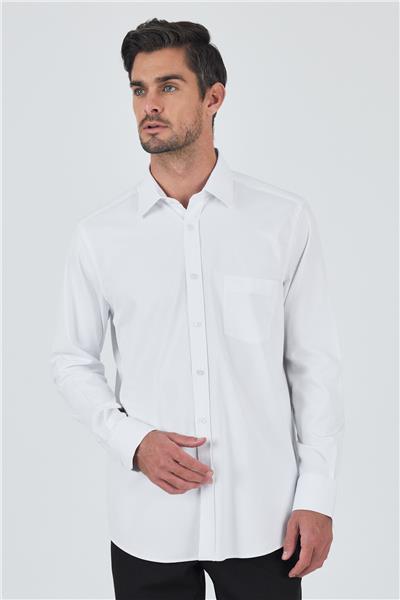 Kol Düz Bez Ayağı Sert Yaka cepli Pamuklu Classic Comfort Fit Gömlek 1004250210