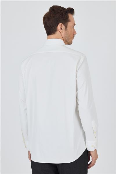 Krem Rengi Kol Düz Bez Ayağı Sert Yaka cepli Pamuklu Classic Comfort Fit Gömlek 1004250210