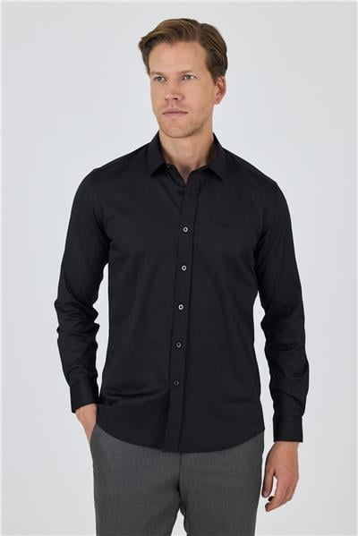 Uzun Kol Düz Bez Ayağı Sert Yaka Cepsiz Pamuklu Classic Slim Fit Gömlek 1004250195