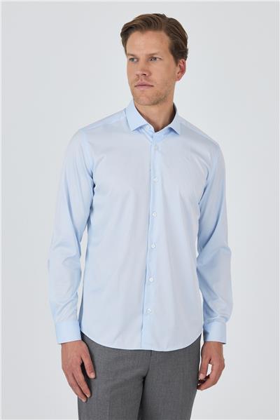 Uzun Kol Düz Bez Ayağı Sert Yaka Cepsiz Pamuklu Classic Slim Fit Gömlek 1004250160