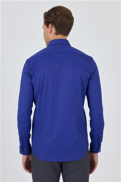 Uzun Kol Düz Bez Ayağı Sert Yaka Cepsiz Pamuklu Classic Slim Fit Gömlek 1004250195