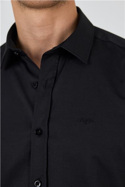 Uzun Kol Düz Bez Ayağı Sert Yaka Cepsiz Pamuklu Classic Slim Fit Gömlek 1004250195