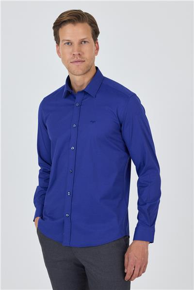 Uzun Kol Düz Bez Ayağı Sert Yaka Cepsiz Pamuklu Classic Slim Fit Gömlek 1004250195