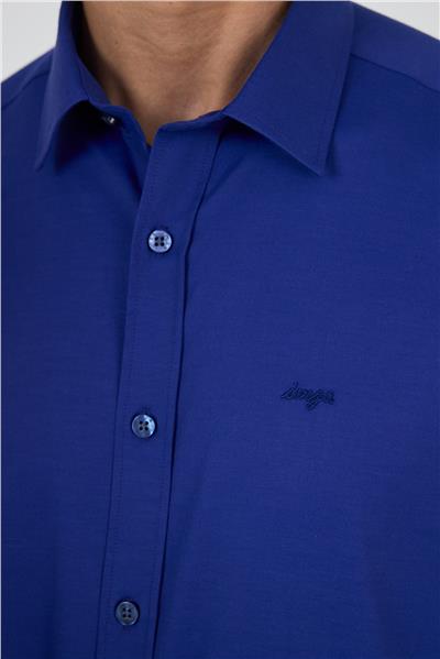 Uzun Kol Düz Bez Ayağı Sert Yaka Cepsiz Pamuklu Classic Slim Fit Gömlek 1004250195