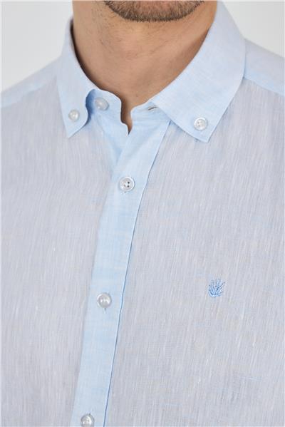 Uzun Kol Düz Keten Düğmeli Yaka Cepsiz Casual Comfort Fit Gömlek 1004250114
