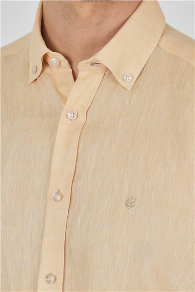 Uzun Kol Düz Keten Düğmeli Yaka Cepsiz Casual Comfort Fit Gömlek 1004250114