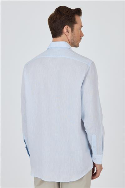 Uzun Kol Düz Keten Düğmeli Yaka Cepsiz Casual Comfort Fit Gömlek 1004250114